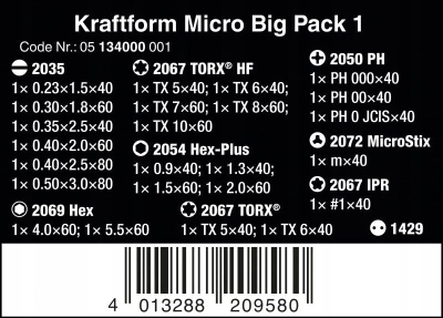 Set kaçavidash precize Wera 05134000001, 25 copë, me çantë