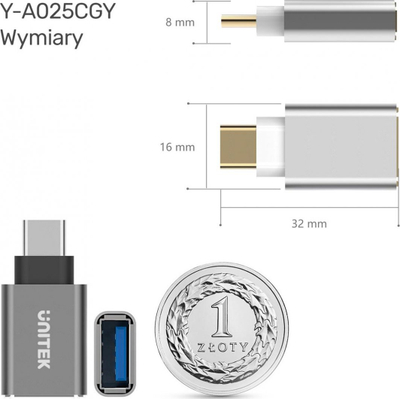 Адаптер USB A - USB C, сив