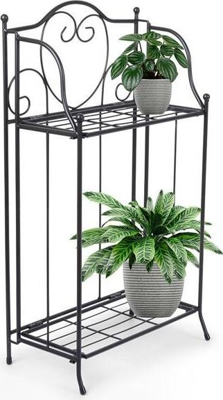 Stendë metal me dy rafte për lule PROGarden, 34 x 18 x 65 cm, ngjyrë e zezë
