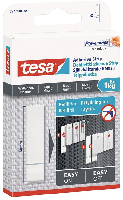 Shirita ngjitës tesa Adhesive Strips, për mure me strukturë, 6 copë, 1 kg secili, të bardhë