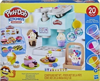 Set loje Play-Doh Kitchen Creations Colorful Café, 20 aksesorë, 8 kanaçe plastelinë, shumëngjyrësh