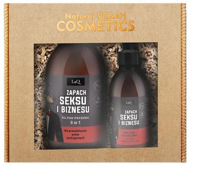 Set dhuratë për meshkuj LaQ Fragrance of Sex and Business, xhel dushi 500ml, balm pas rrojes 150ml, ngjyrë e zezë matte