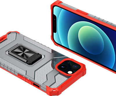 Kapak Hurtel Crystal Ring Case për iPhone 13, hibrid me unazë magnetike, i kuq