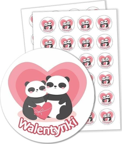 Ngjitësa zbukurues LearnHow Valentine Pandas, set me 48 copa, diametër 40mm, shumëngjyrësh