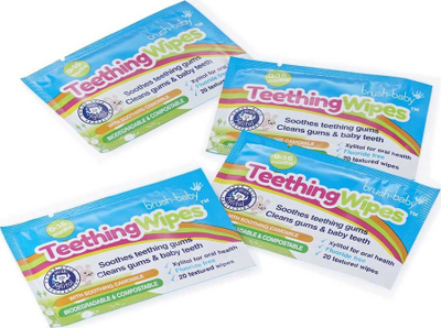 Peceta dentare BrushBaby Wipes with Xylitol, 20 copa, për foshnje