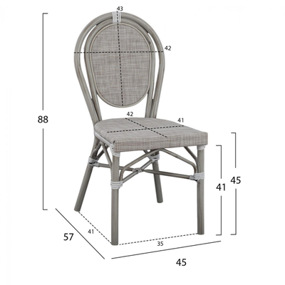 Karrige alumini stil bambuje, textilene, 45×57×88 cm (HM5109), gri