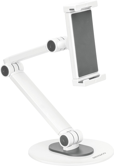 Mbajtëse tavoline Deltaco Universal, me krah që rregullohet, 4.7"-12.9", e bardhë