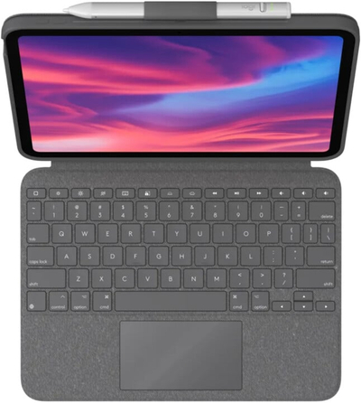 Футрола со тастатура Logitech Combo Touch со капак за Apple iPad 2022 (10-та генерација), меѓународен САД, сива боја