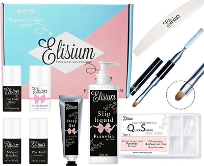 Set manikyri me gel Elisium Maxi Flexy Gel, 9 elemente, për thonj artificialë, shumëngjyrësh