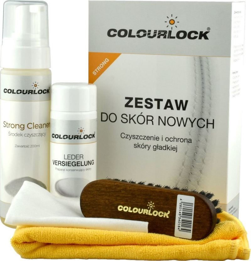 Set pastrimi lëkure Colourlock Leather Cleaning Kit Strong Universal, për lëkurë të lëmuar, me furçë dhe leckë mikrofibër