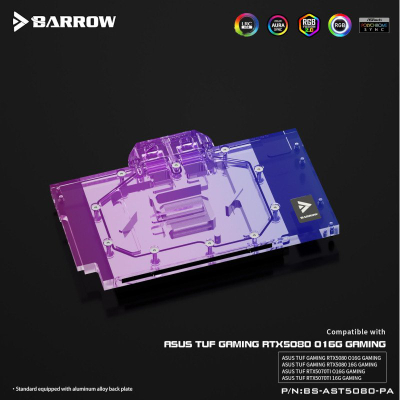 Bllok uji për grafikë Barrow NVIDIA RTX 5080 ASUS ROG TUF, ARGB, me backplate, transparent