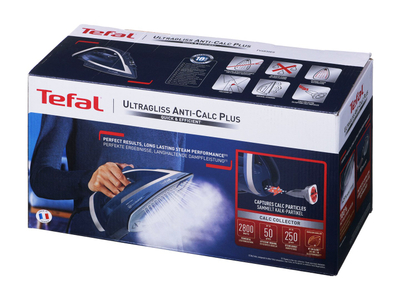 Hekur me avull Tefal Ultragliss FV6830, 2800W, pllakë rrëshqitëse, blu