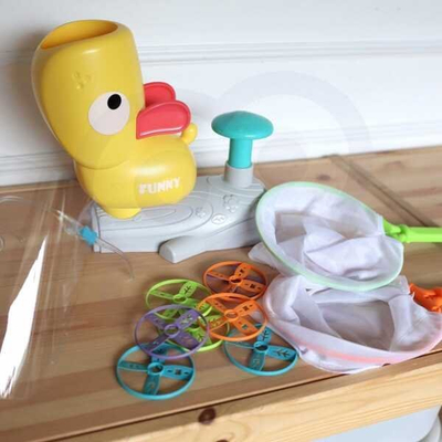 Lodër frisbi Woopie Disc Launcher, set me disqe dhe rrjeta, e verdhë