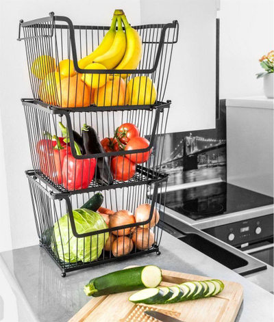 Shportë metalike për fruta dhe perime, e zezë