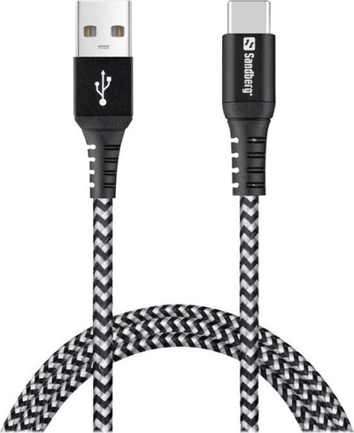 Kabllo karikimi Sandberg Survivor USB C në USB A, 1m, e gërshetuar, gri me të zezë
