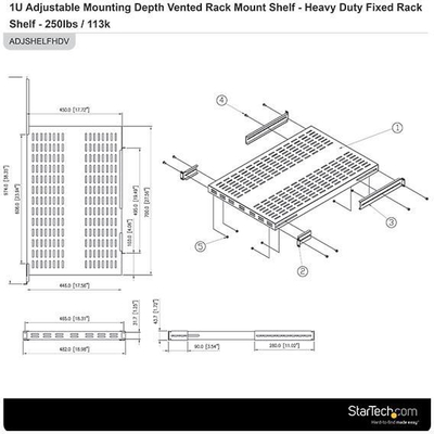Raft serveri StarTech.com 1U me 4 poste, 19.5-38\" i rregullueshëm, mban deri 150 kg, ngjyrë e zezë