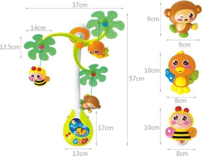 Karusel muzikor për bebe ZA0636, interaktiv, me drita dhe lodra varëse, shumëngjyrësh