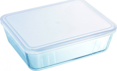 Enë qelqi rezistente ndaj nxehtësisë Pyrex 36885/001893, kapak plastik, drejtkëndëshe, transparente