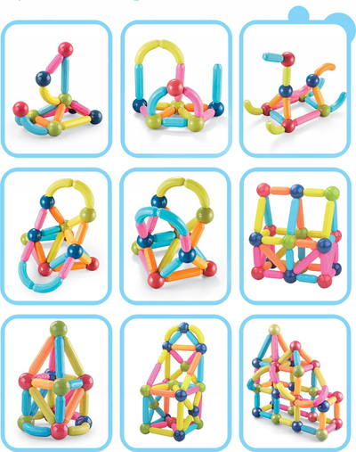 Магнетни градежни блокови Magnetic Construction, 84 парчиња, едукативни, многубојни