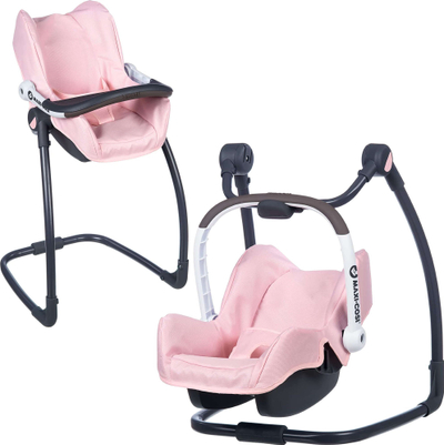 Ulëse makine për kukulla Smoby Maxi-Cosi 3 në 1, karrige ngrënieje, lëkundëse, rozë e hapur