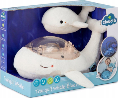 Ноќна светилка проектор Cloud B Tranquil Whale, со смирувачки звуци и бел шум, бела