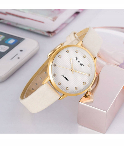Ora dore Perfect Day PERFEKTE E361-06, 34mm, rrip lëkure, e artë