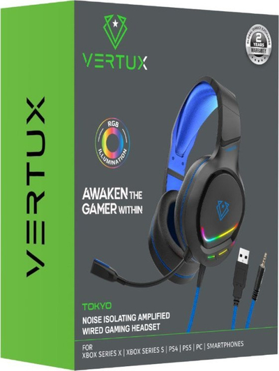 Kufje gaming Vertux Tokyo, me mikrofon, RGB, blu