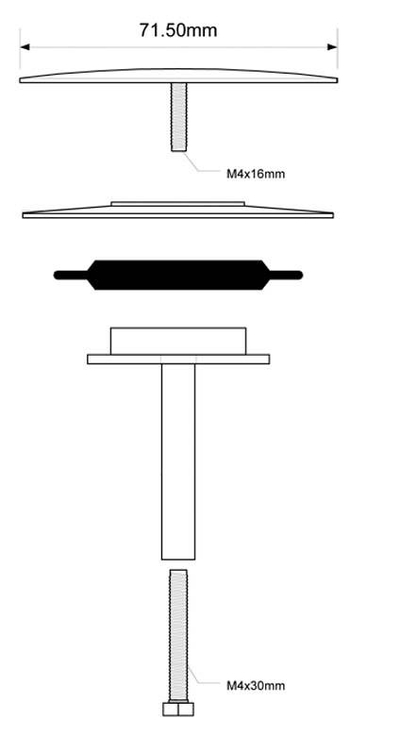 Tapë vaskë Mcalpine PLUGCP72, diametër 71.5mm, çelik inox krom