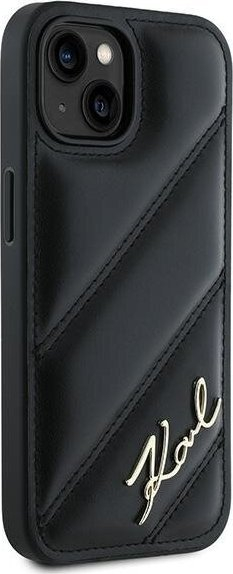 Këllëf telefoni Karl Lagerfeld Diagonal Quilted Script, hardcase TPU PC, për iPhone 13 14 15, i zi
