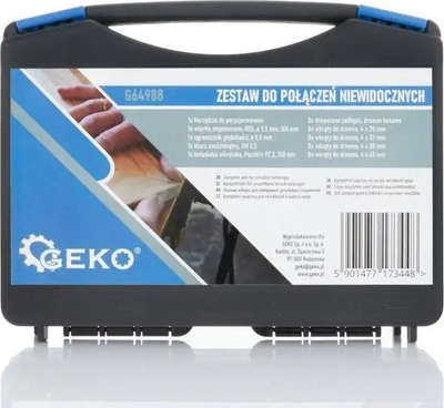 Set për lidhje të padukshme druri GEKO, me shabllon dhe stërvitëse, me vida dhe kunja druri