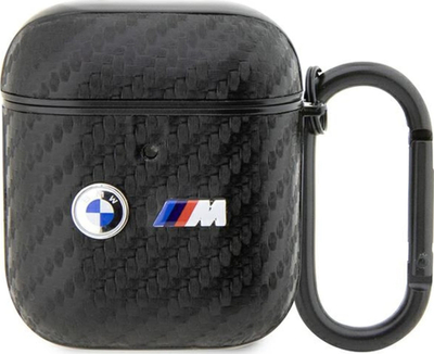 Mbulesë BMW për AirPods 1/2, karbon me dy logo metalike, e zezë