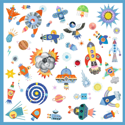 Stickera për kalamaj Djeco Interstellar, 160 copa, me yje e raketa, shumëngjyrësh