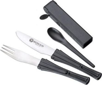 Set enësh kampingu Boker Snac Pac, çelik inox, palosës, gri