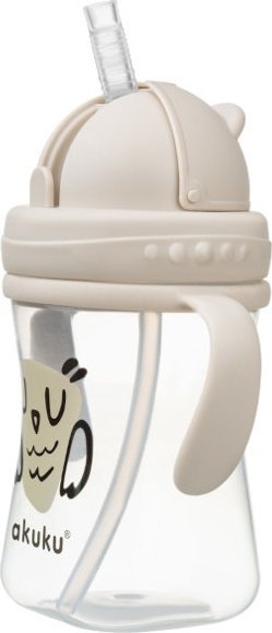 Gotë për fëmijë Akuku Cup Owl, 300ml, me pipëz fleksibël, transparente
