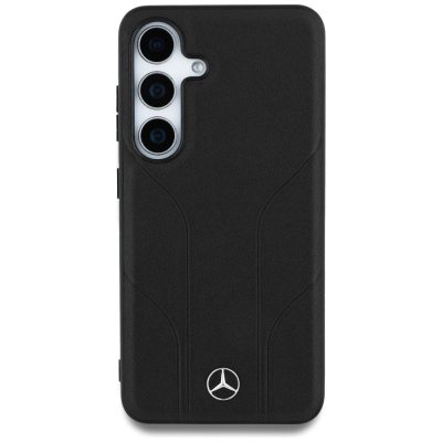 Mbulesë telefoni Mercedes-Benz Leather Debossed Lines MagSafe për Samsung Galaxy S25, lëkurë natyrale, e zezë