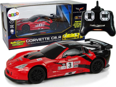Makina me telekomandë LeanToys Corvette C6.R 1:24, 2.4 GHz, me drita, e kuqe