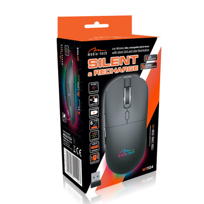 Maus Media-Tech MT1124, wireless BT RF, i qetë, i zi