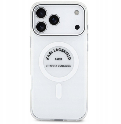 Mbulesë telefoni Karl Lagerfeld IML Karl RSG Logo MagSafe, për iPhone 17 Pro Max, transparente