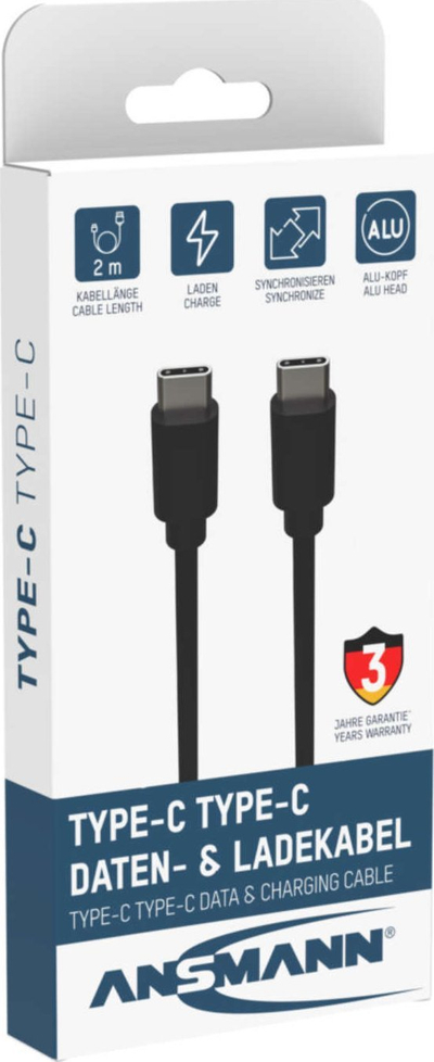 Kabllo USB C në USB C Ansmann 1700-0122, 2 m, 60W, e zezë