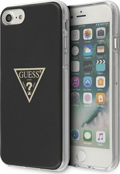 Kapak telefoni Guess Hard Case, për iPhone SE 8 7, logo me ari, i zi