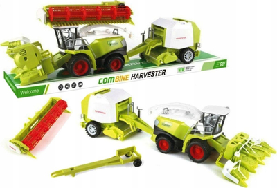Set lodrash Combine Harvester, makinë dhe rimorkio korrëse, plastike, jeshile