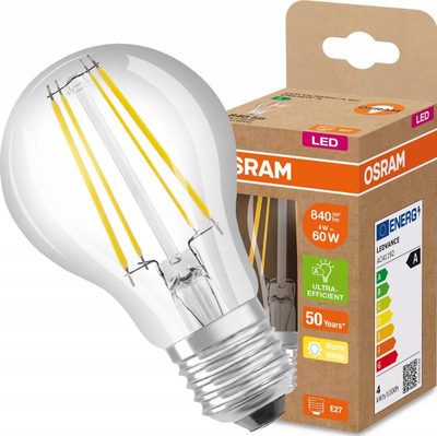 Llambë LED Osram Classic A60, 4W 840 lm, E27, dritë e ngrohtë 3000K