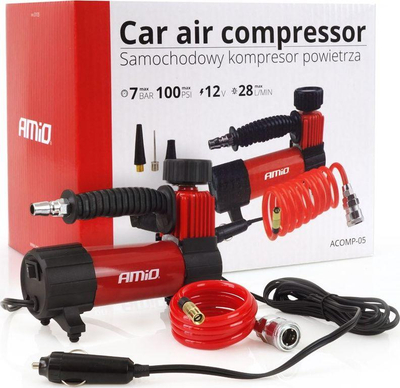 Компресор за воздух за автомобил АМиО 02179, 100psi, 12V, црвен