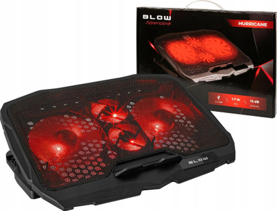 Stendë ftohse për laptop Blow Hurricane, 12-17", 4 ventilatorë, LED i kuç, e zezë