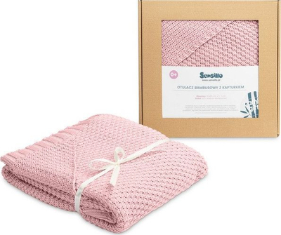 Ќебенце со капаче Sensillo Hooded Swaddle, 100% бамбус, 90x85cm, розова