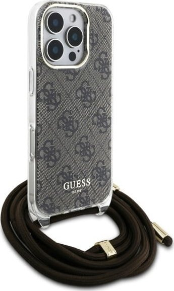 Kuti telefoni Guess Crossbody Cord 4G Print, për iPhone 16 Pro 6.3", me kordelë, kafe