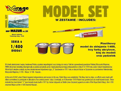 Set model plastik anije Mirage ORP Mazur 1935, shkalla 1:400, me bojëra dhe ngjitës