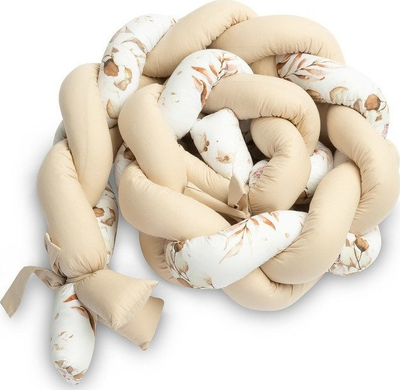 Mbrojtës krevat për bebe Braid Knots, 210cm, pambuk, bezhë