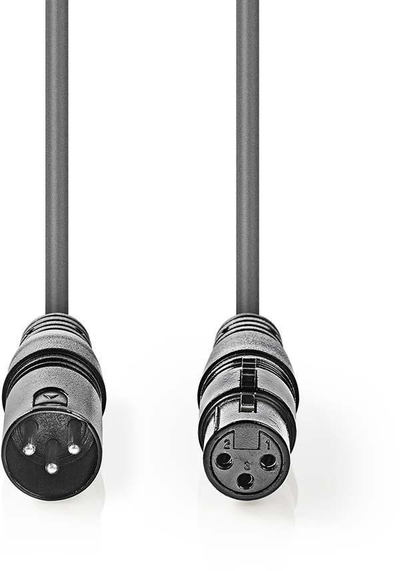 Kабел DMX Nedis OnStage, 1 m, XLR 3-пин машки женски, сив