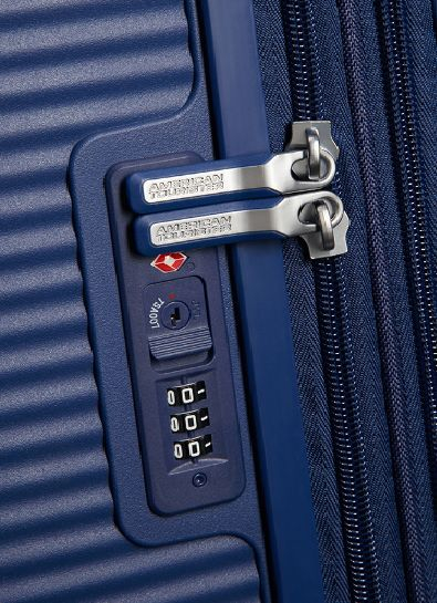 Кабински куфер American Tourister Soundbox Spinner, големина кабина, темно сина